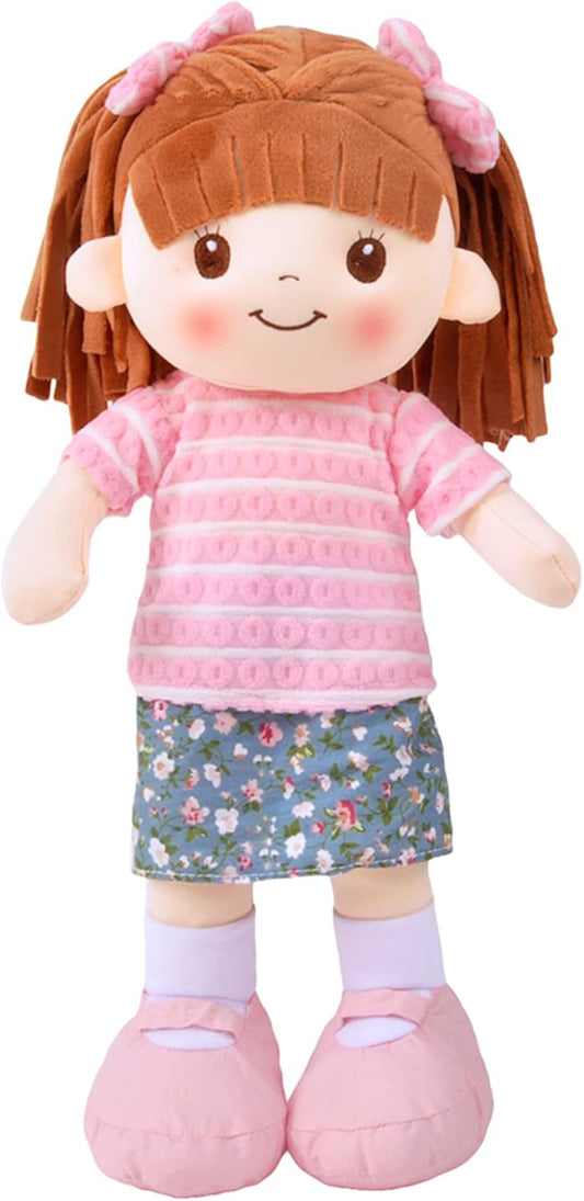 16" Floral Interactive Embroidered Rag Doll with Removable Clothes