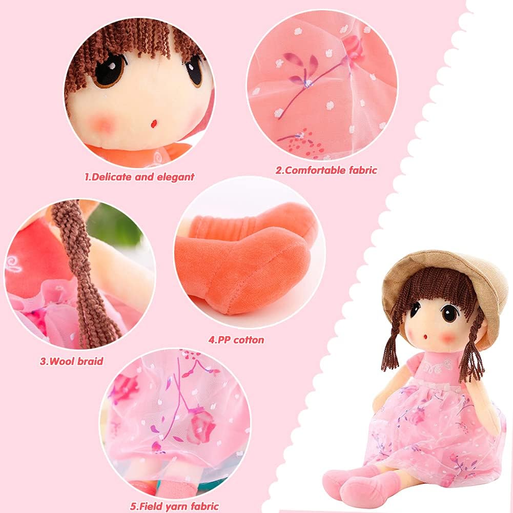 45cm Fluffy Rag Doll with Dress & Hat for Girls