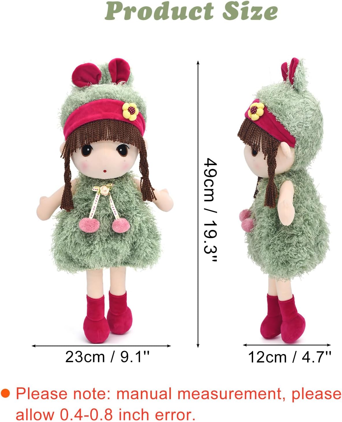 17" Green Stuffed Plush Girl Doll