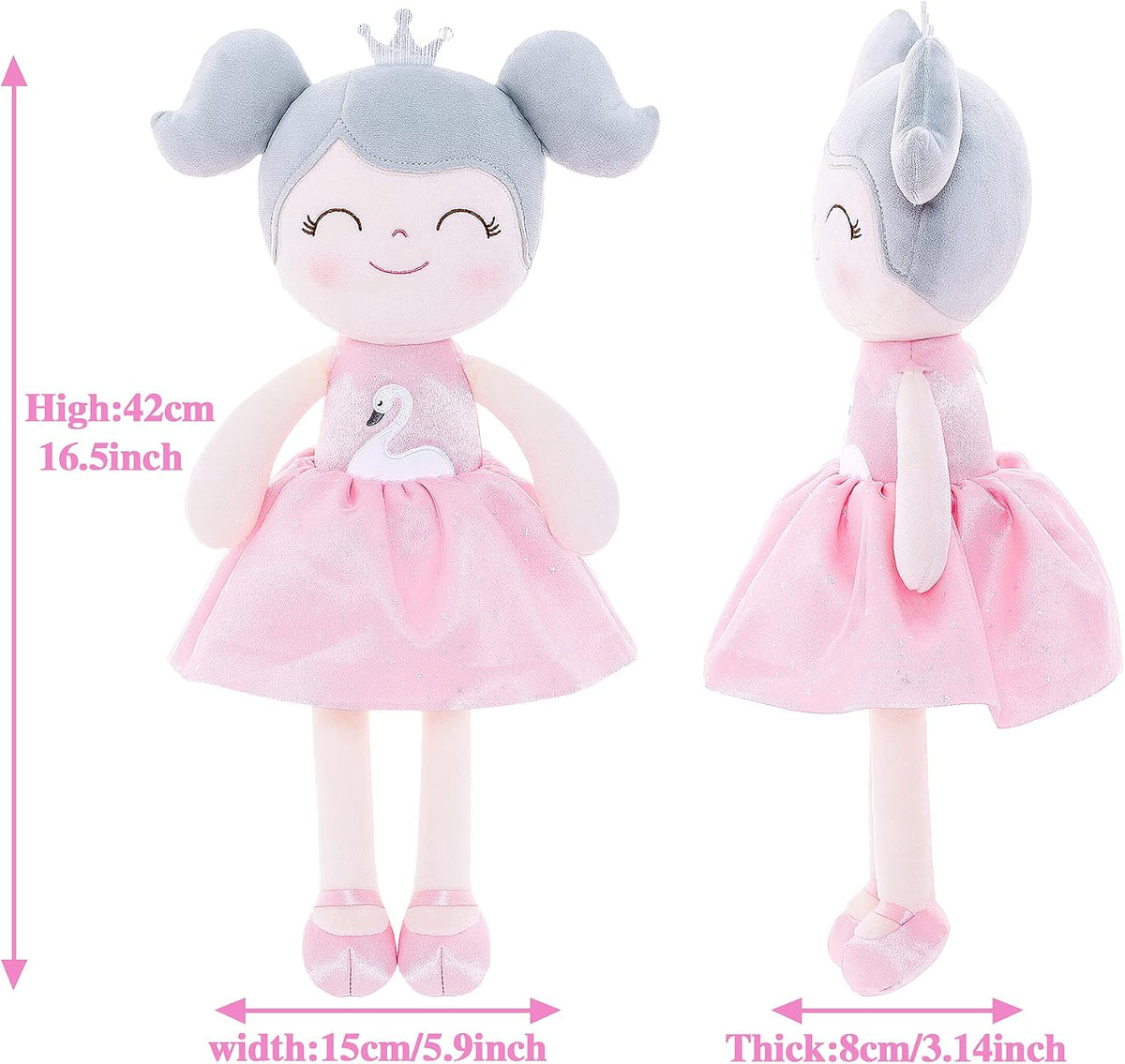 16" Pink Swan Soft Baby Girl Plush Doll