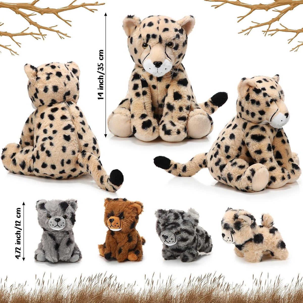Sitting-Style Cheetah Family Plush Set with 4 Cubs