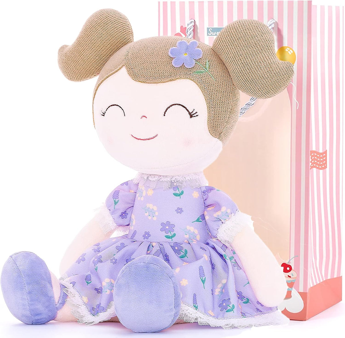 15.5" Purple Print Baby Girl Plush Doll
