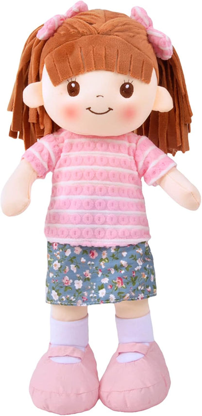 16" Floral Interactive Embroidered Rag Doll with Removable Clothes