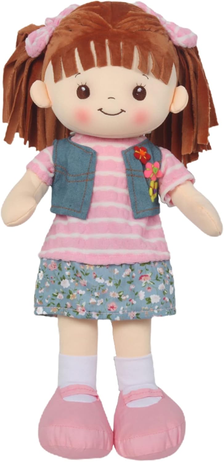 16" Floral Interactive Embroidered Rag Doll with Removable Clothes