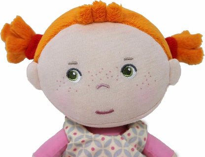 10" Machine Washable Red Pigtail Rag Doll Pink Dress
