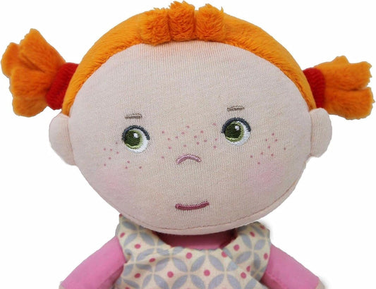 10" Machine Washable Red Pigtail Rag Doll Pink Dress