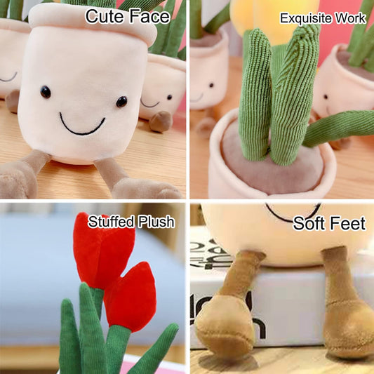 3-Pack Tulip Flower Pot Plush Set Red/Orange/Pink