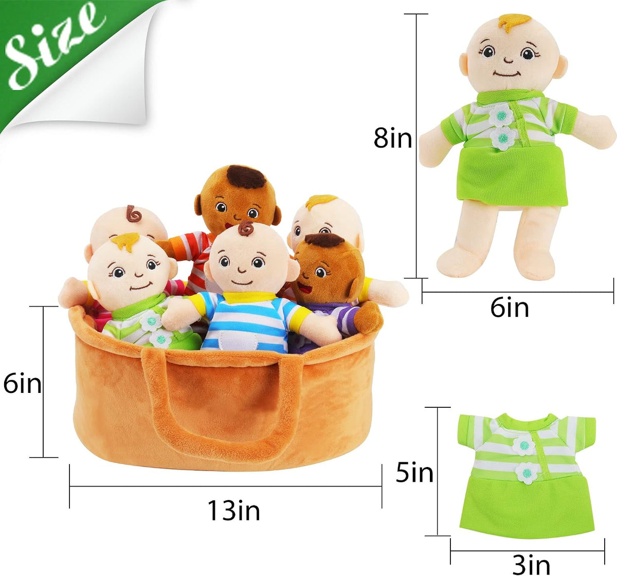 8" Diversity Baby Dolls Set 6-Piece Interchangeable Clothes
