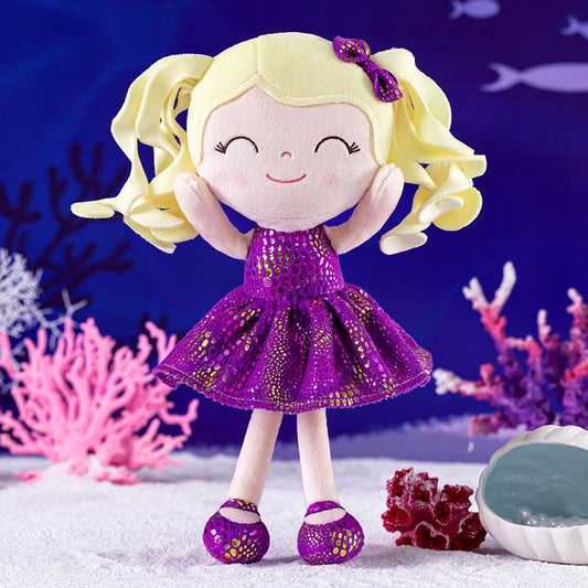 12" Glitter Purple Dress Plush Baby Doll
