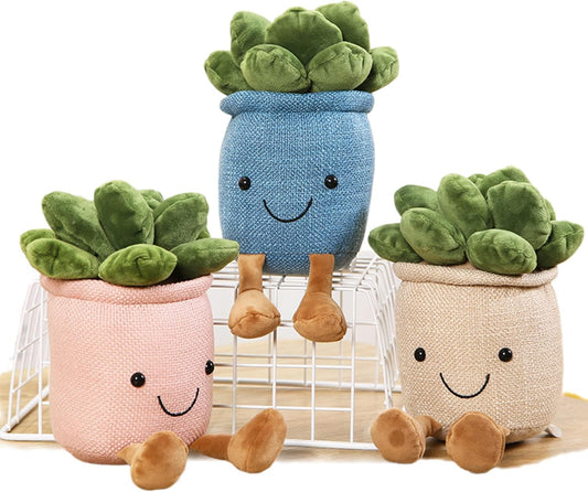 3-Pack Succulent Potted Plant Plush Set Pink/White/Blue