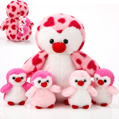 14" Mommy Penguin with 4 Babies Plush Set Heart Style