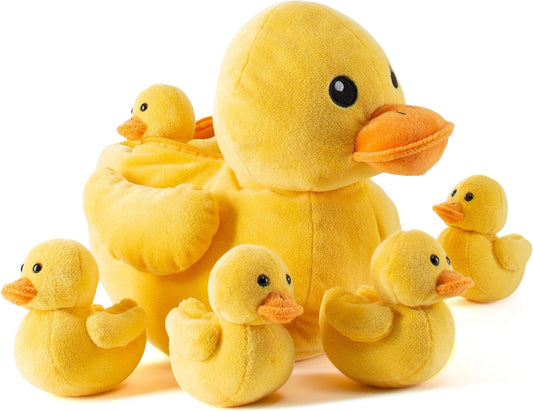 Duck Plush with 5 Baby Ducklings Zipper Set