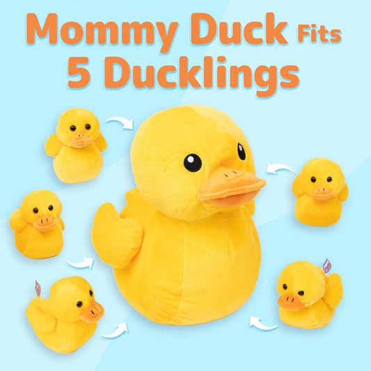 Duck Plush with 5 Baby Ducklings Zipper Set