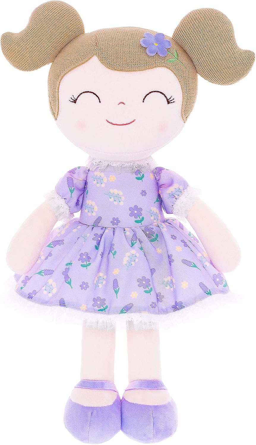 15.5" Purple Print Baby Girl Plush Doll