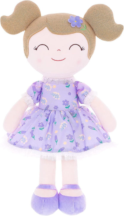 15.5" Purple Print Baby Girl Plush Doll
