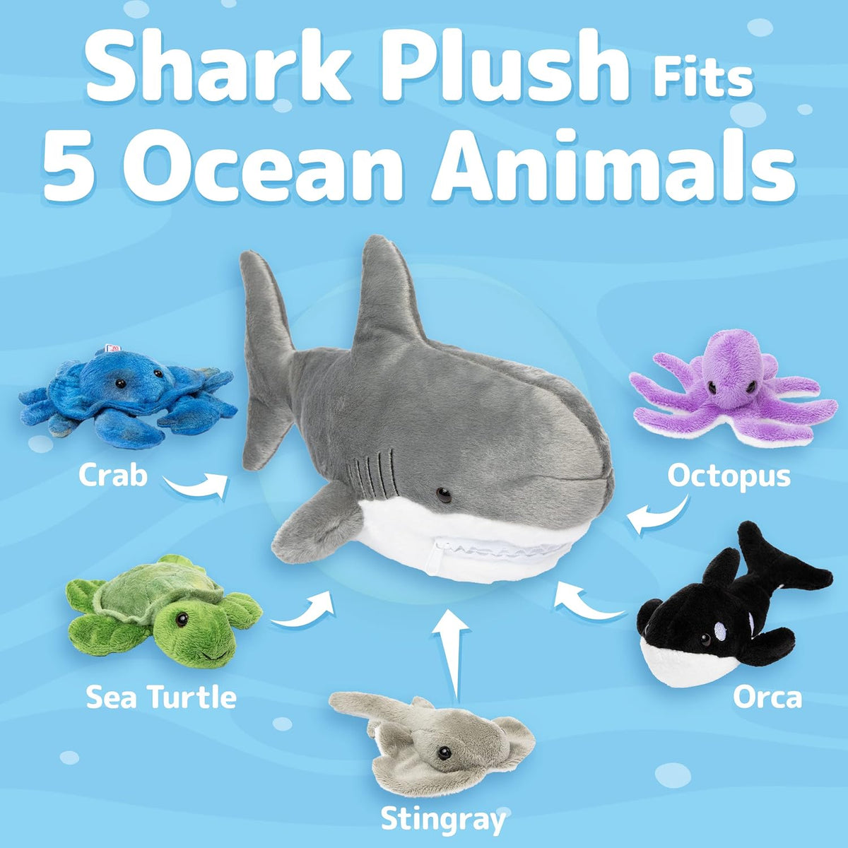 Shark Plush with 5 Stuffed Sea Animals Set