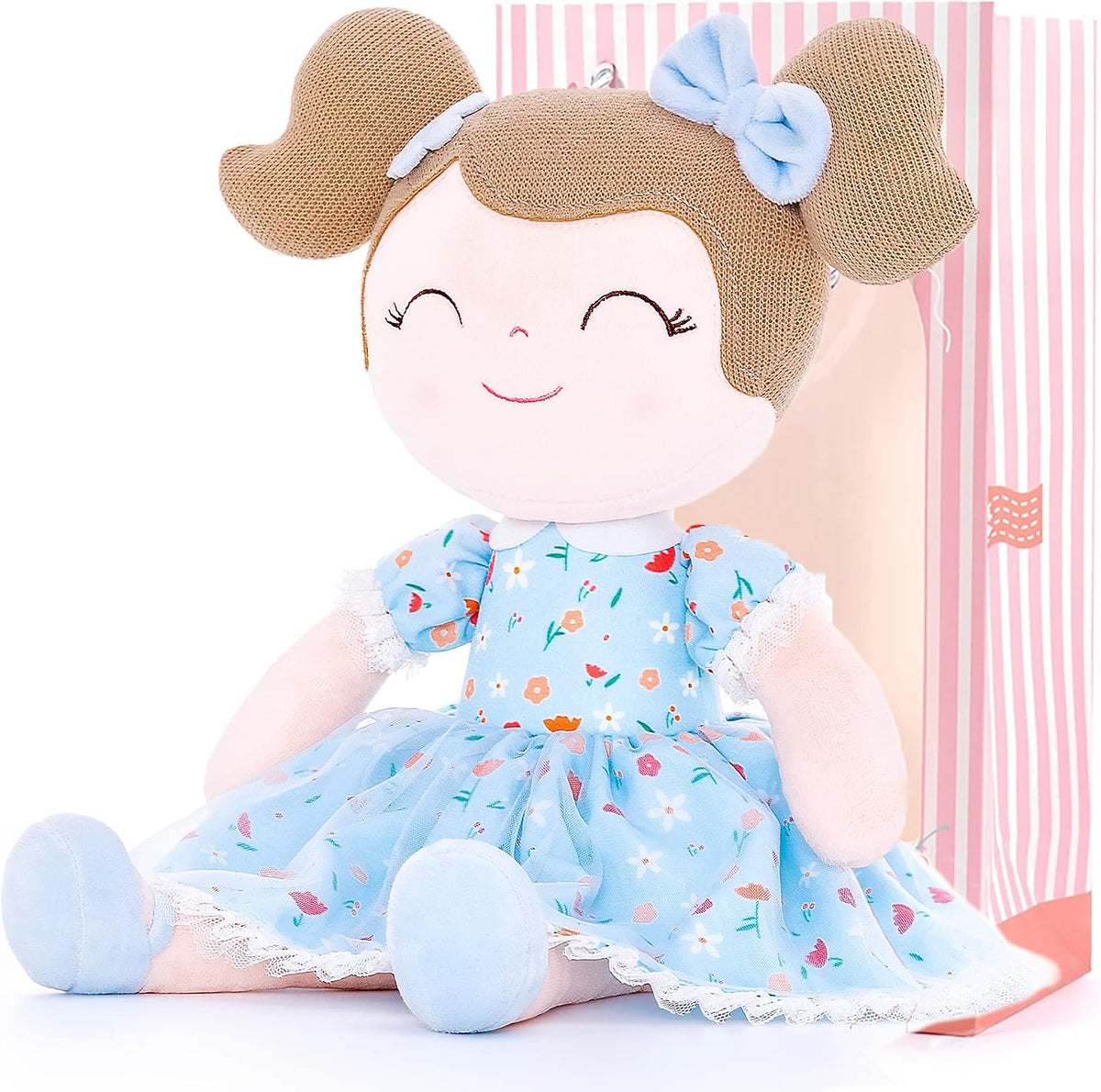 16" Floral Blue Soft Baby Girl Plush Doll